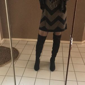 Black micro-suede over the knee boots